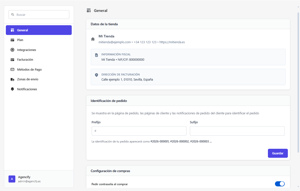 Configuración general de la tienda