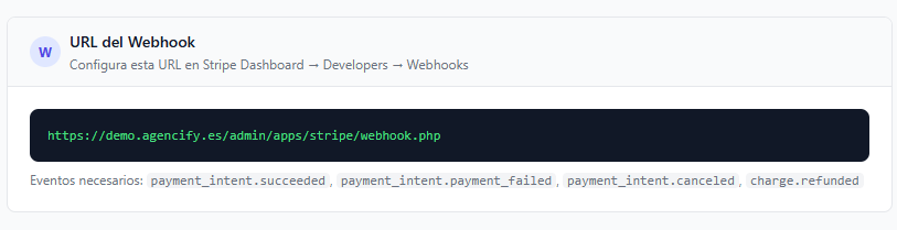 Bloque de URL del webhook en la configuración de Stripe